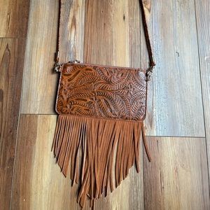 Tooled crossbody shoulder bag